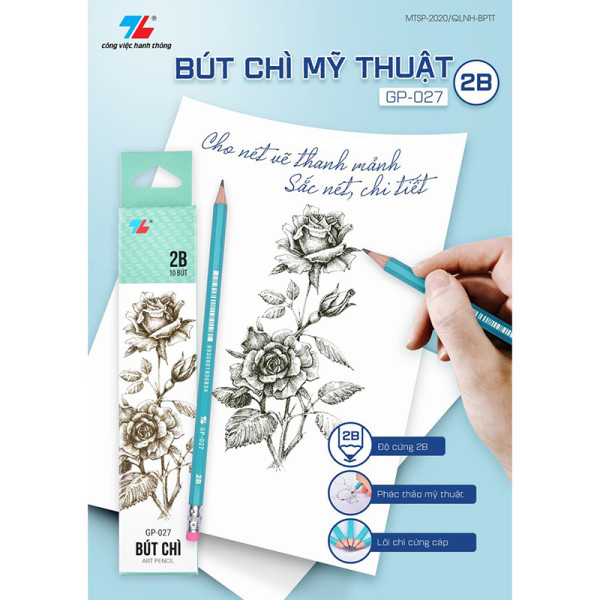 Bút chì 2B Mĩ thuật (có tẩy) GP-027 (Thiên Long)